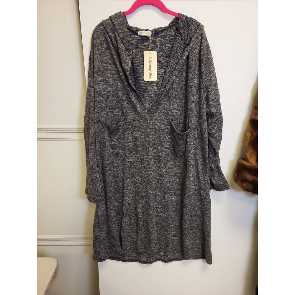 Z‎ Avenue USA 2XL Tunic Hoodie Gray Pockets Polyester Spandex Blend Womens Top